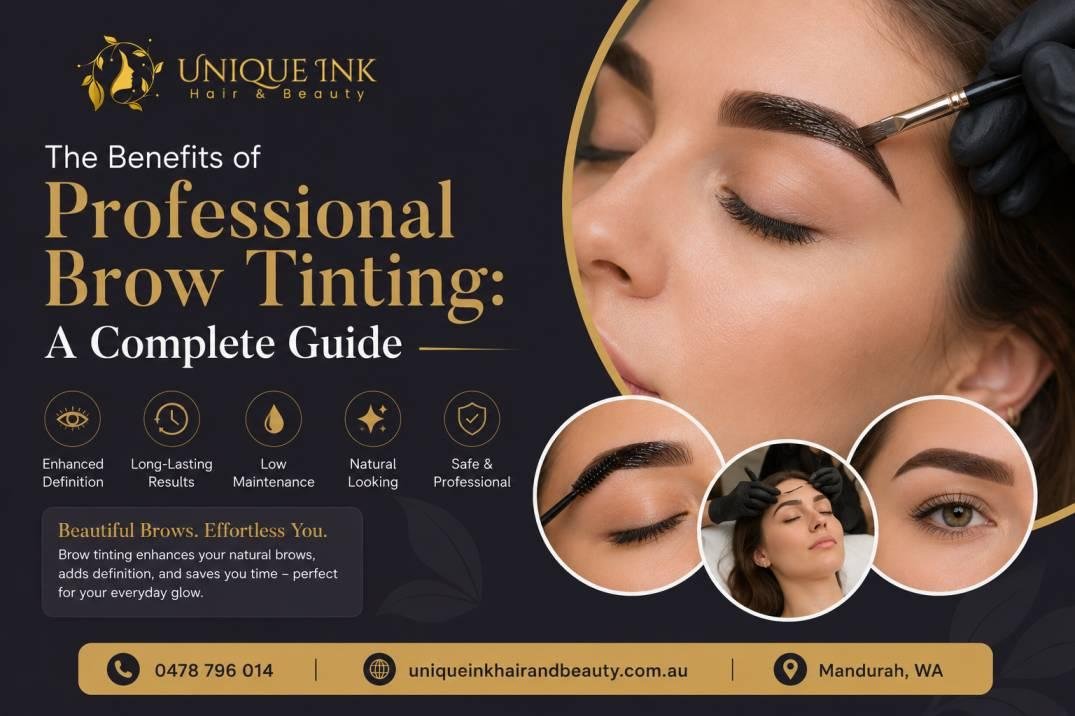 Professional brow tinting treatment at a beauty salon in Mandurah